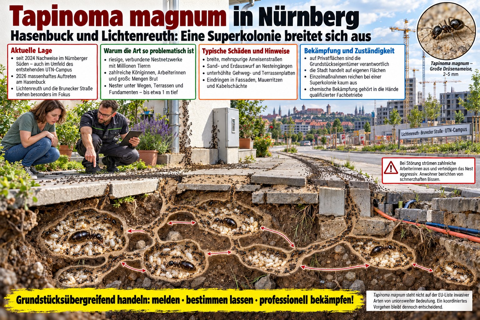 Tapinoma magnum in Nürnberg, Hasenbuck und Lichtenreuth: Eine Superkolonie breitet sich aus